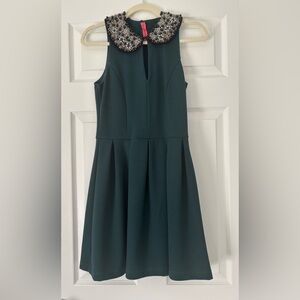 Emerald Green Party Dress with Beaded Collar